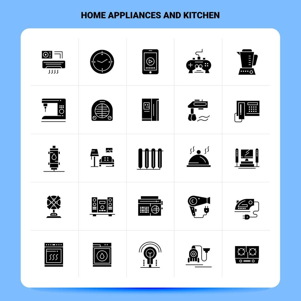 sólido 25 eletrodomésticos e conjunto de ícones de cozinha design de estilo glifo vetorial conjunto de ícones pretos conjunto de ideias de negócios móveis e web design ilustração vetorial vetor