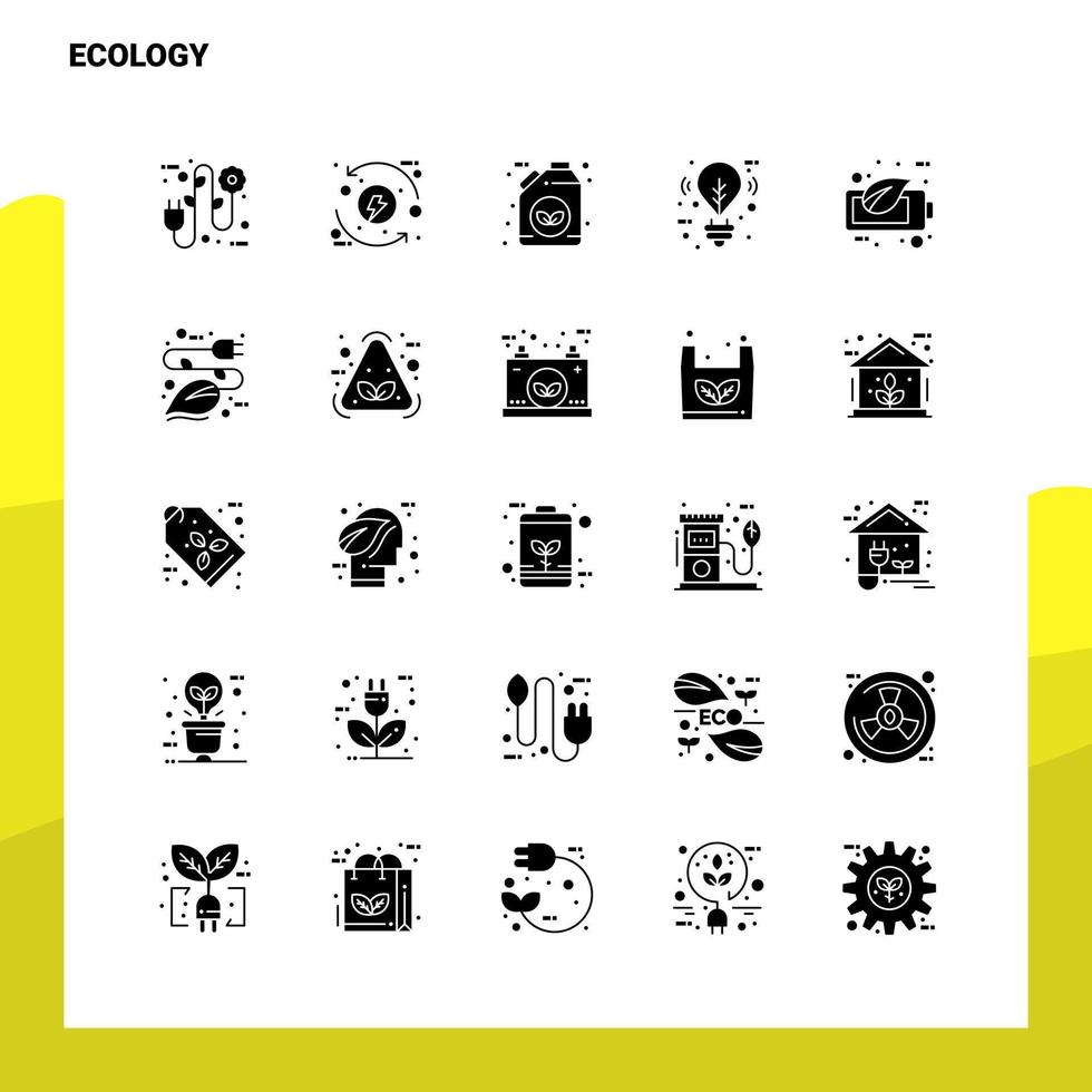 25 ícone de ecologia conjunto modelo de ilustração vetorial de ícone de glifo sólido para web e idéias móveis para empresa de negócios vetor