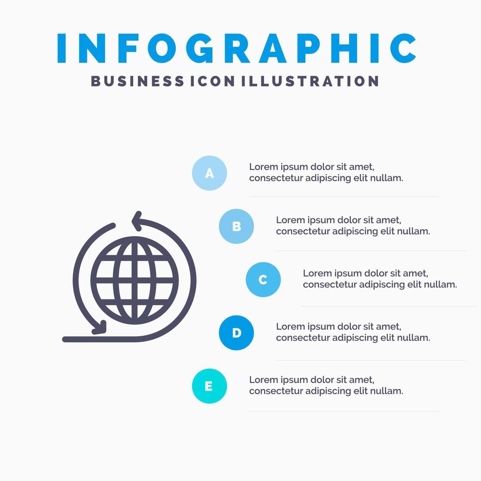 ícone de linha global de rede de negócios de negócios globais com fundo de infográficos de apresentação de 5 etapas vetor