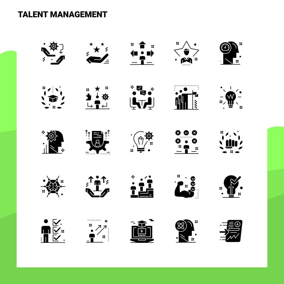 25 conjunto de ícones de gerenciamento de talentos modelo de ilustração vetorial de ícone de glifo sólido para web e ideias móveis para empresa de negócios vetor