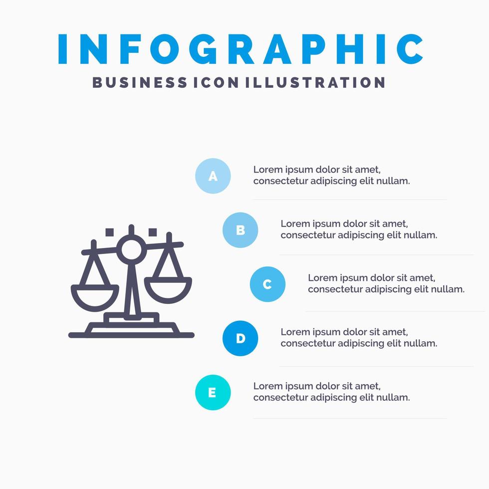 ícone de linha de finanças de justiça de lei de equilíbrio com fundo de infográficos de apresentação de 5 etapas vetor