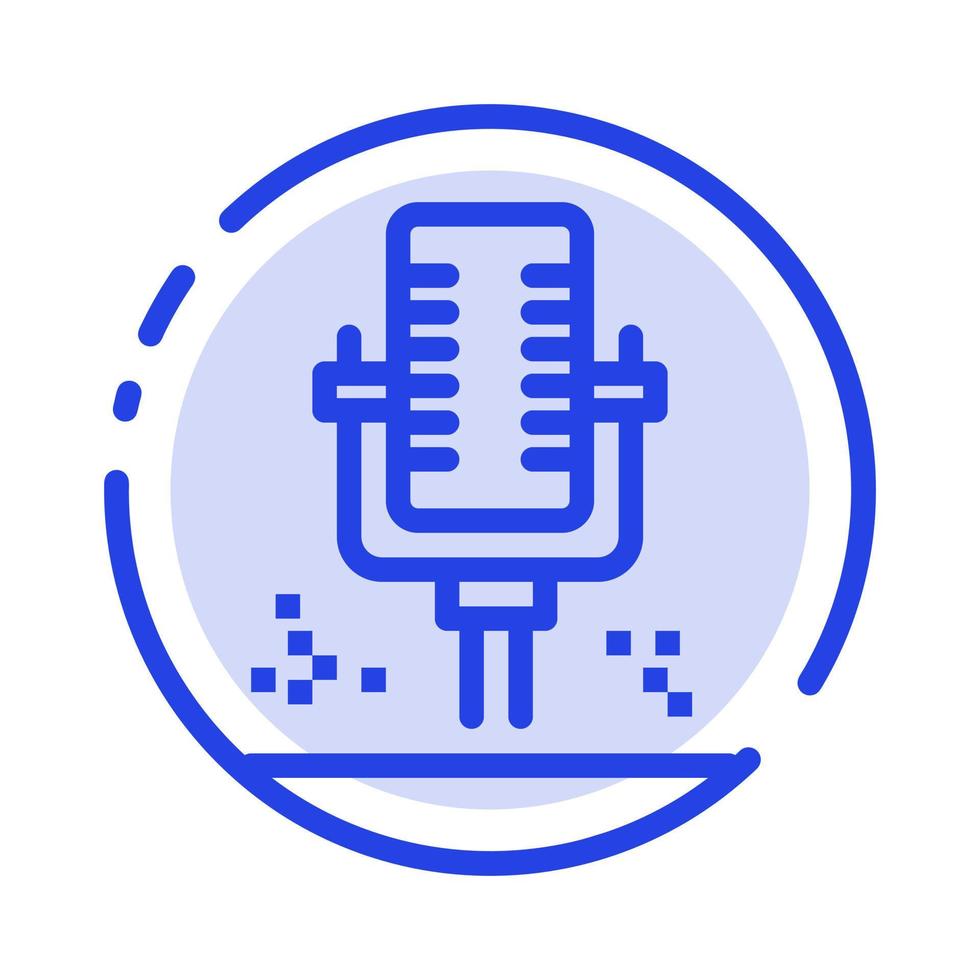 ícone de linha de linha pontilhada azul de gravação profissional de microfone de microfone vetor