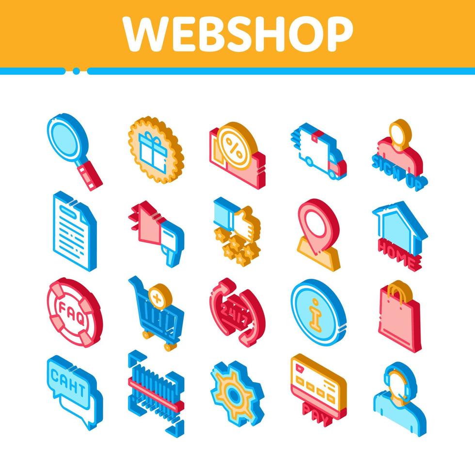 vetor de conjunto de ícones isométricos de loja de internet webshop