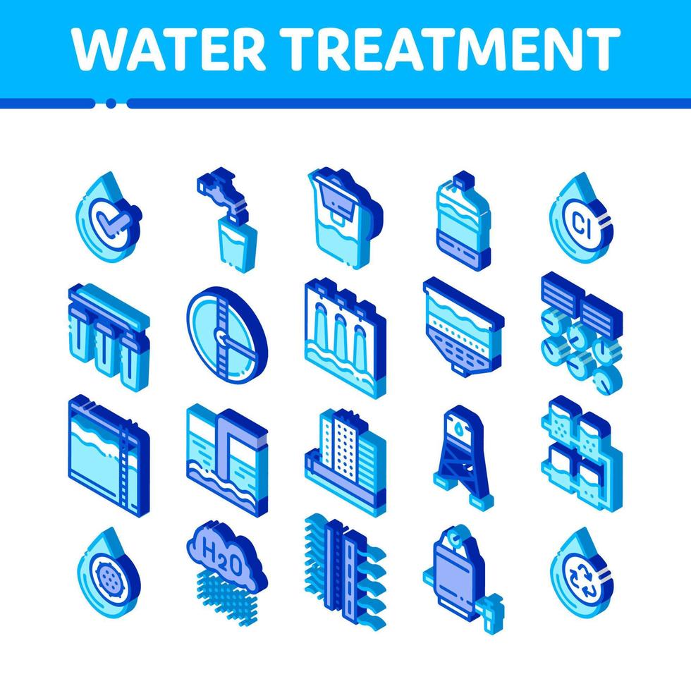 conjunto de ícones isométricos vetoriais de itens de tratamento de água vetor