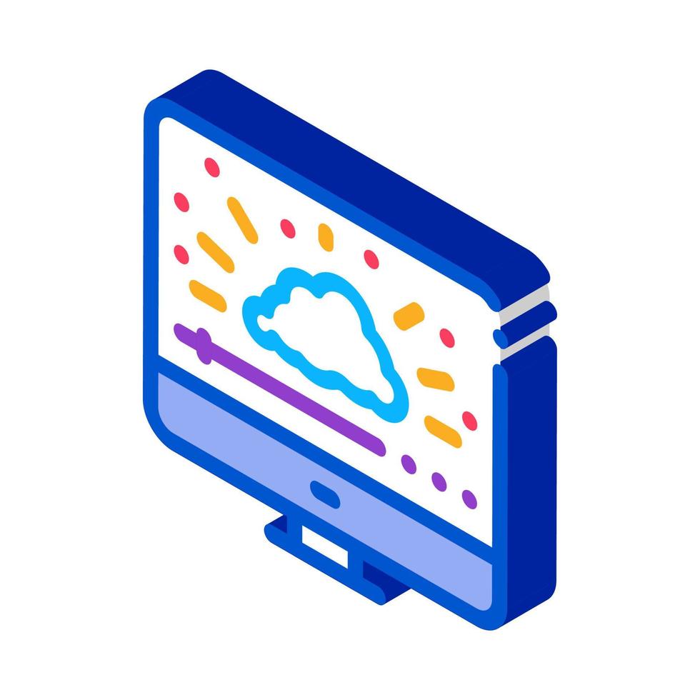 ilustração em vetor ícone isométrico de trabalho de computador em nuvem brilhante