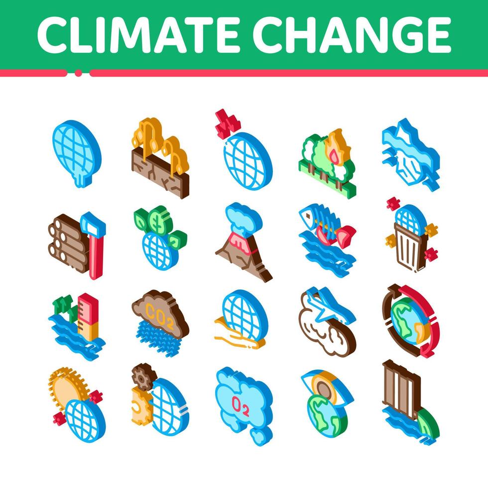 vetor de conjunto de ícones isométricos de ecologia de mudança climática