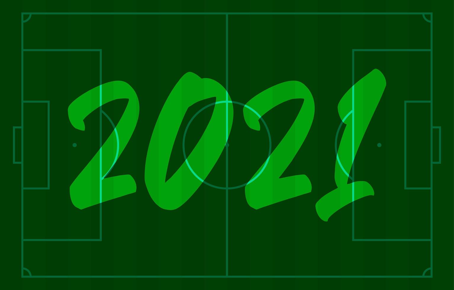 2021 feliz ano novo campo de futebol cartão com letras. fundo de campo de futebol de futebol criativo para a celebração do Natal e ano novo. cartão do esporte vetor