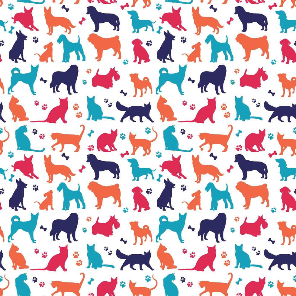 conjunto de cores agradáveis de fundo de gatos e cachorros vetor