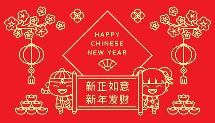 saudação do distintivo da linha do ano novo chinês vetor
