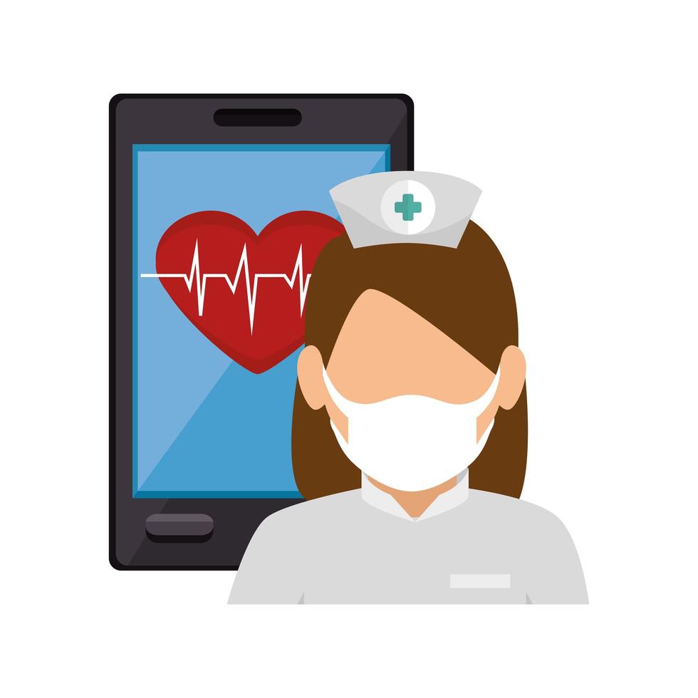 medicina online com enfermeira no smartphone vetor