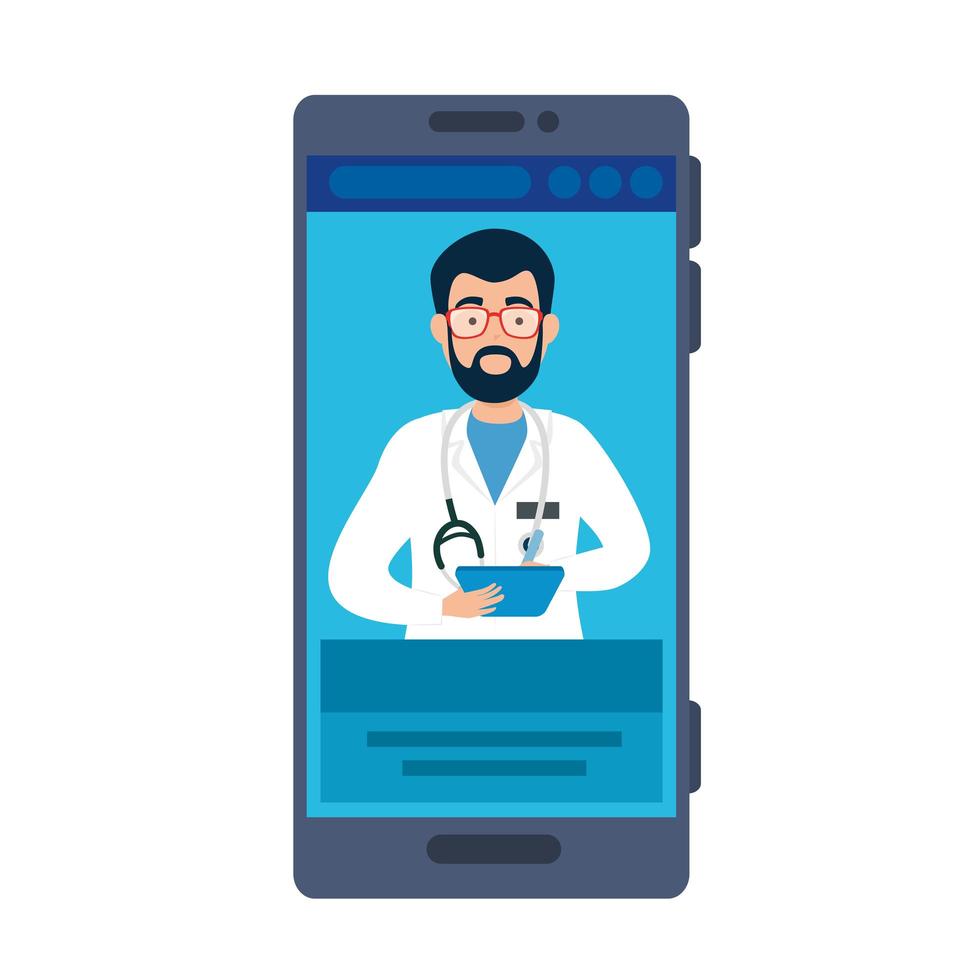 medicina online com médico no smartphone vetor