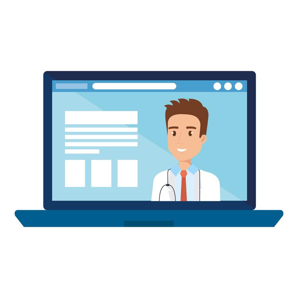 medicina online com médico no laptop vetor