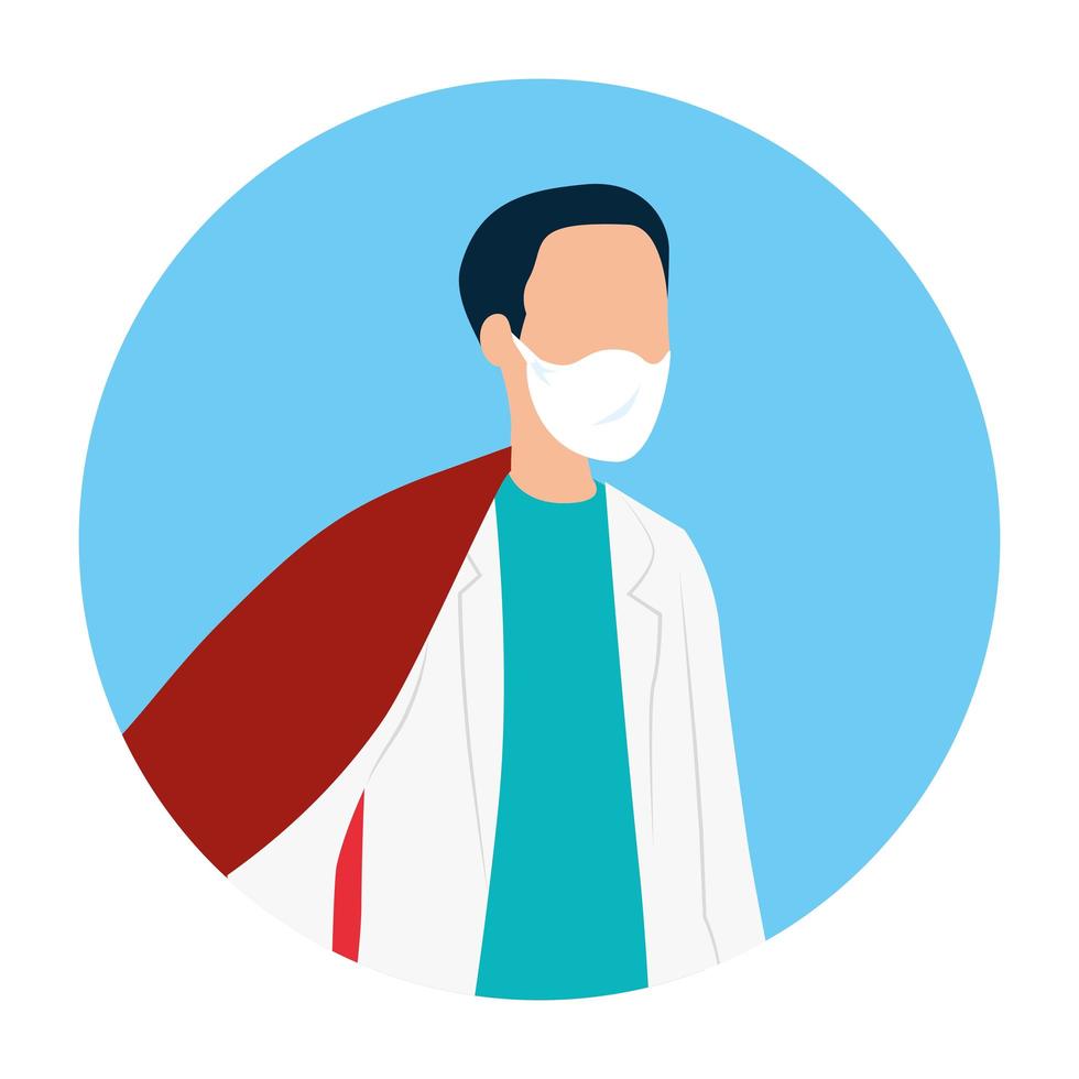 médico do sexo masculino usando uma máscara facial como um super herói vetor