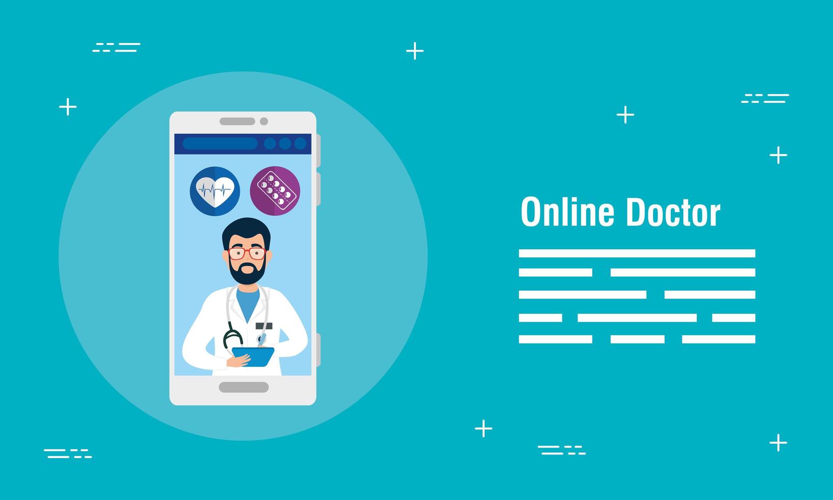 tecnologia de medicina online com banner médico e smartphone vetor