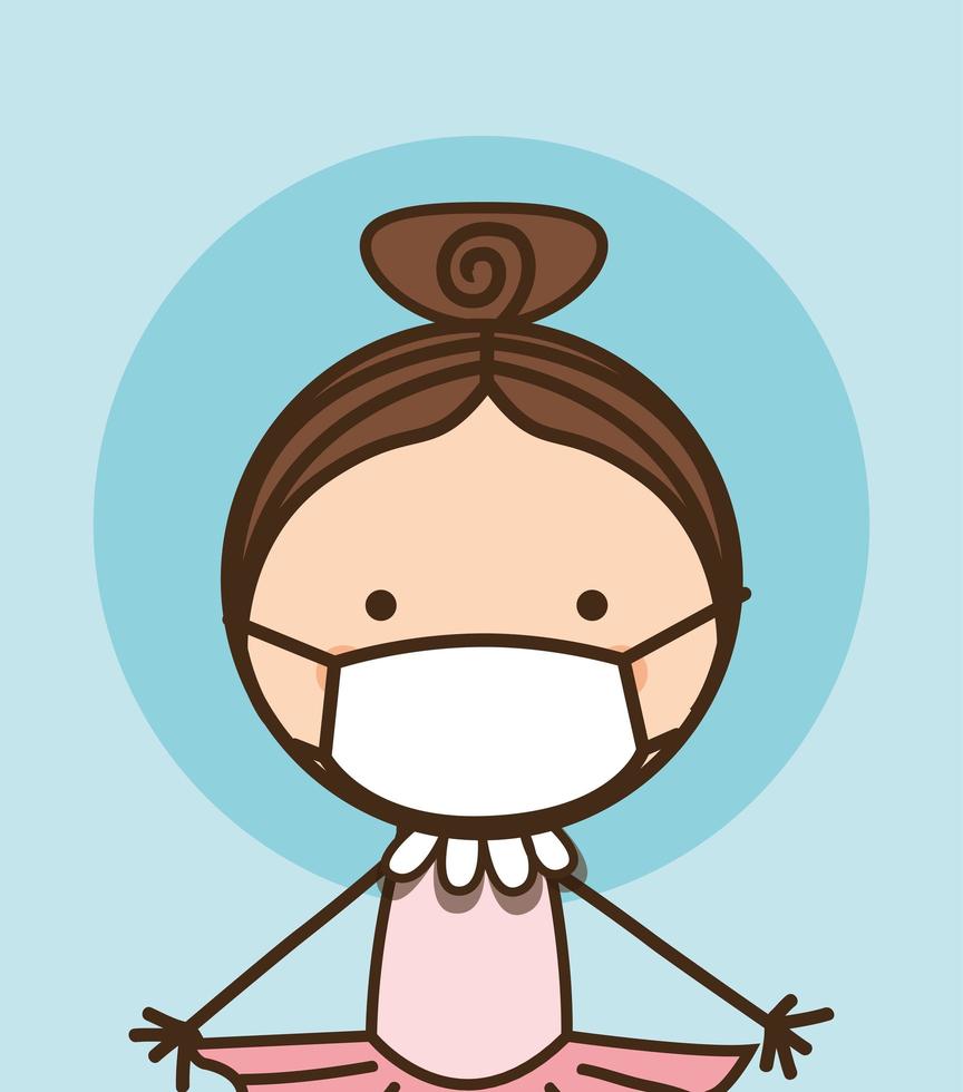 menina criança com máscara contra desenho vetorial de vírus ncov 2019 vetor