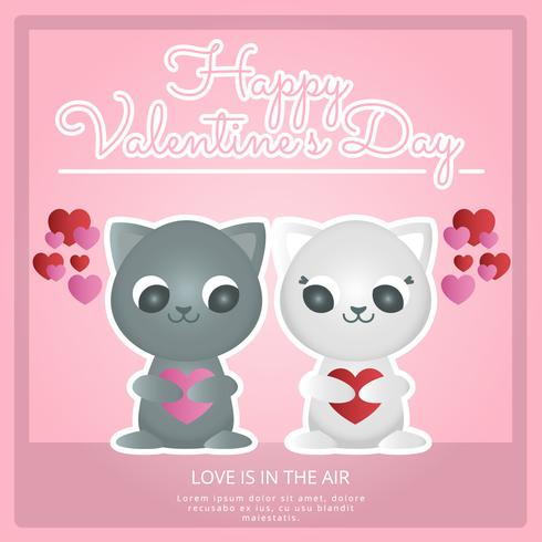 Cartão bonito do dia de Valentim dos gatos do vetor