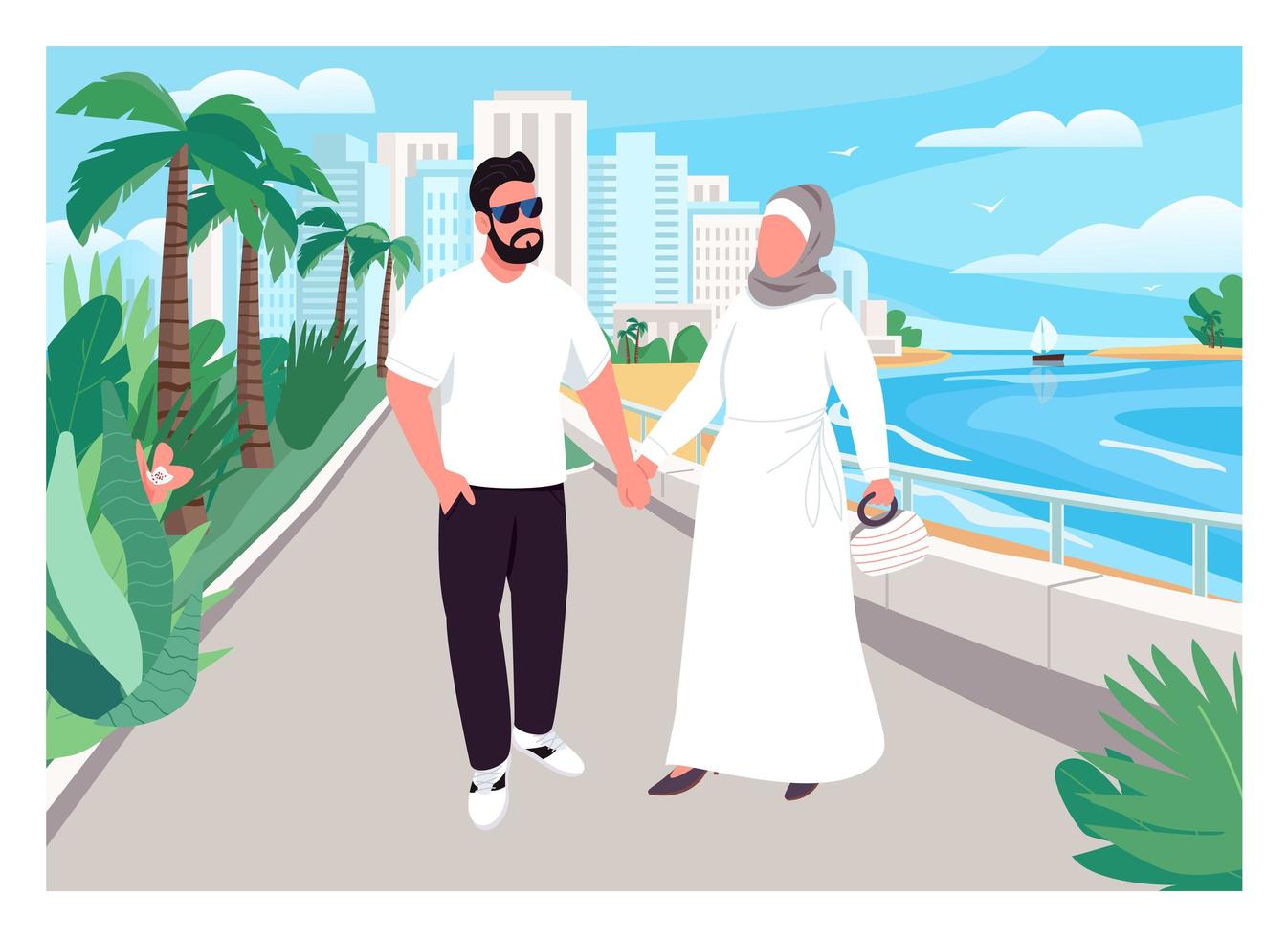 ilustração vetorial muçulmana de cores planas de férias em família vetor