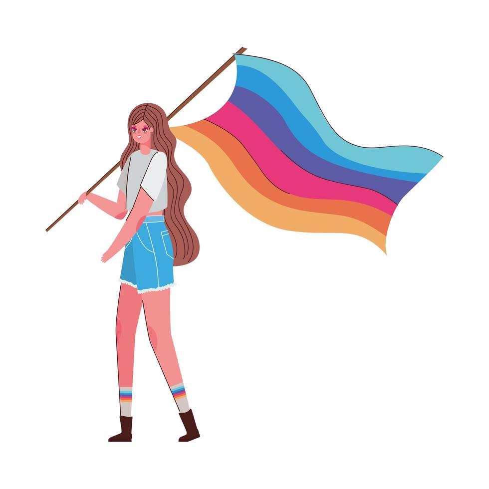 desenho de mulher com desenho de vetor de bandeira LGTBI