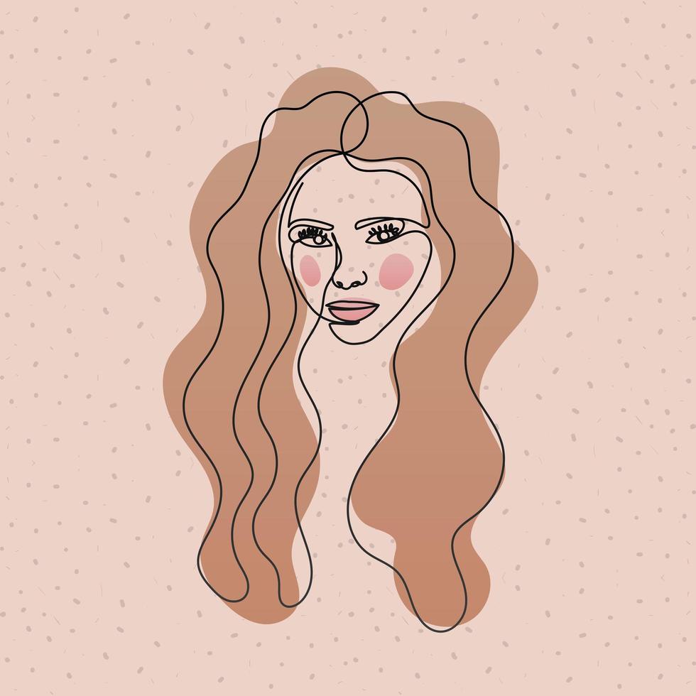 rosto de mulher com linhas de cabelo comprido em fundo branco vetor