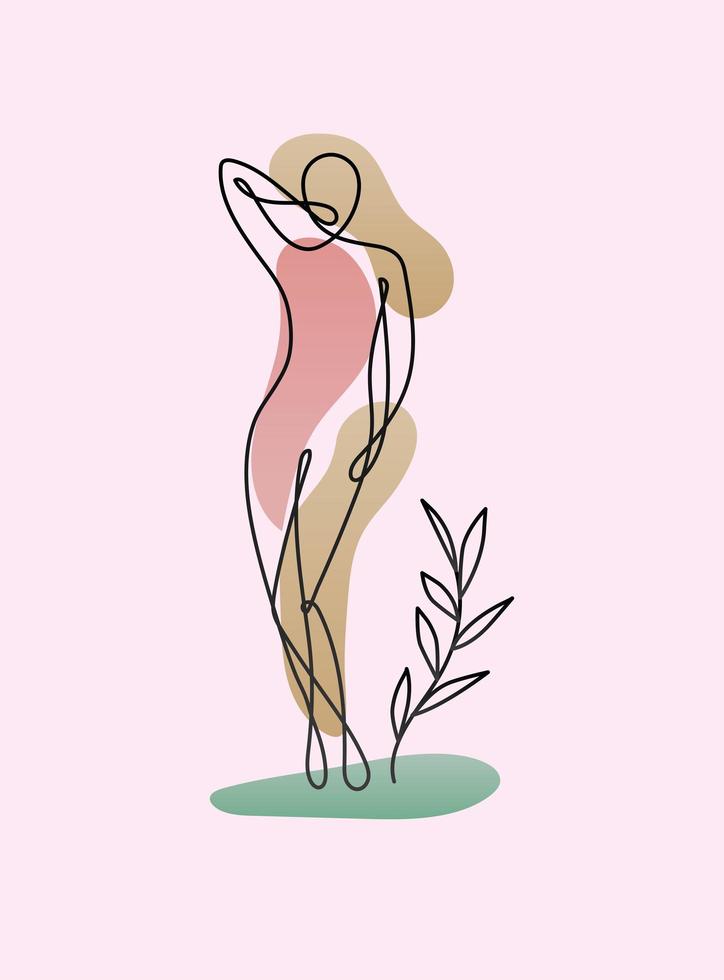 linha do corpo da mulher com os pés sobre fundo rosa vetor