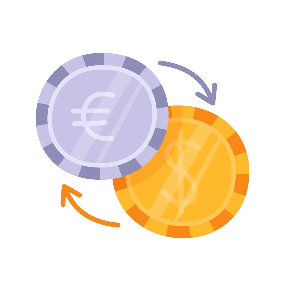 mão de troca de moeda desenhar ícone plano de negócios doodle. ícone de dólar e euro em estilo cartoon vetor