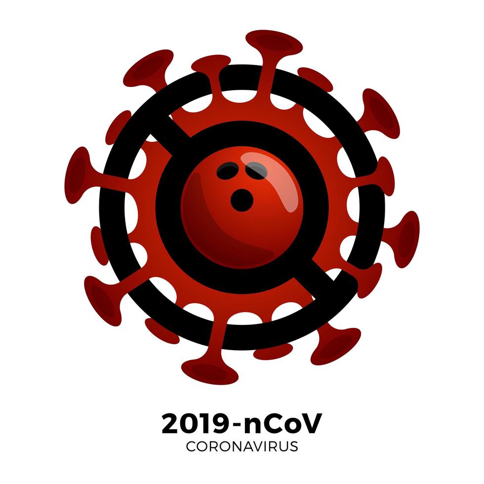 vetor de bola de boliche sinal cautela coronavirus. parar o surto de ncov de 2019 perigo de coronavírus e risco de saúde pública, doença e surto de gripe. cancelamento de eventos esportivos e conceito de partidas