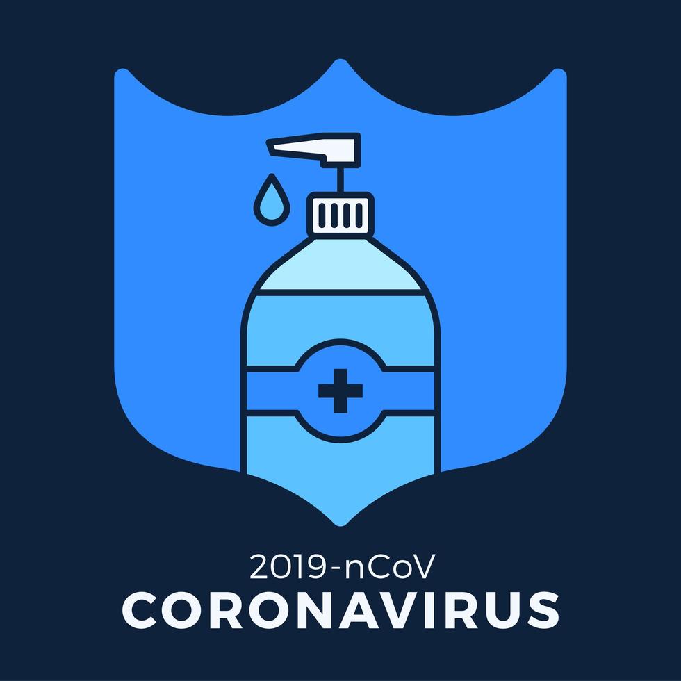 sabonete ou gel desinfetante e escudo usando antibacteriano, ícone de vírus, higiene, ilustração médica. proteção do coronavírus covid-19 vetor