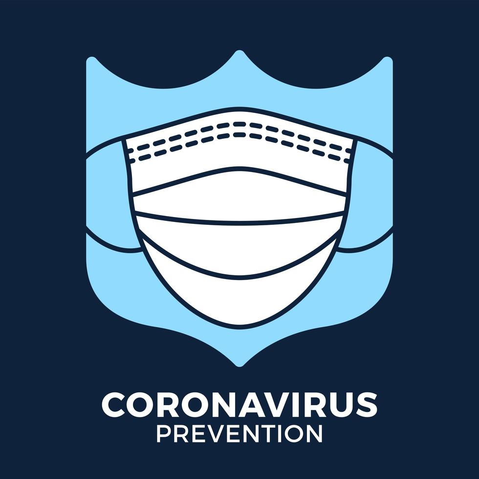 máscara facial de banner em coronavírus de prevenção de ícone de escudo. ilustração em vetor sinal covid-19 de proteção de conceito. fundo de projeto de prevenção covid-19.