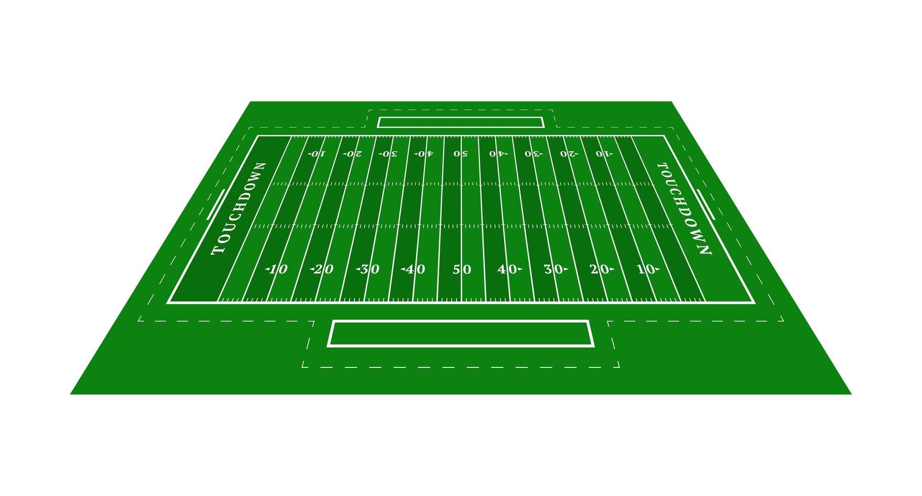perspectiva campo de futebol americano verde. vista de cima. campo de rugby com modelo de linha. ilustração vetorial estádio. vetor