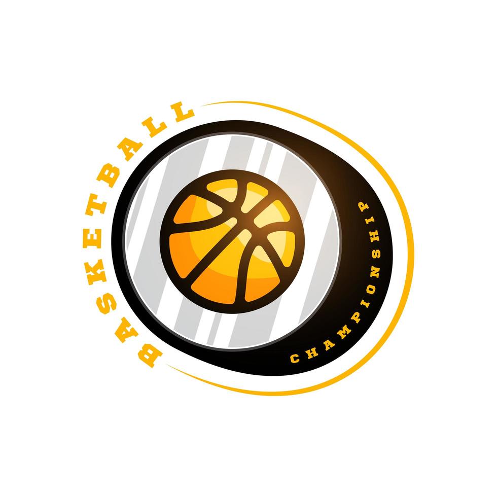 vetor logotipo da liga de basquete com bola. emblema esporte cor amarela para campeonato ou liga