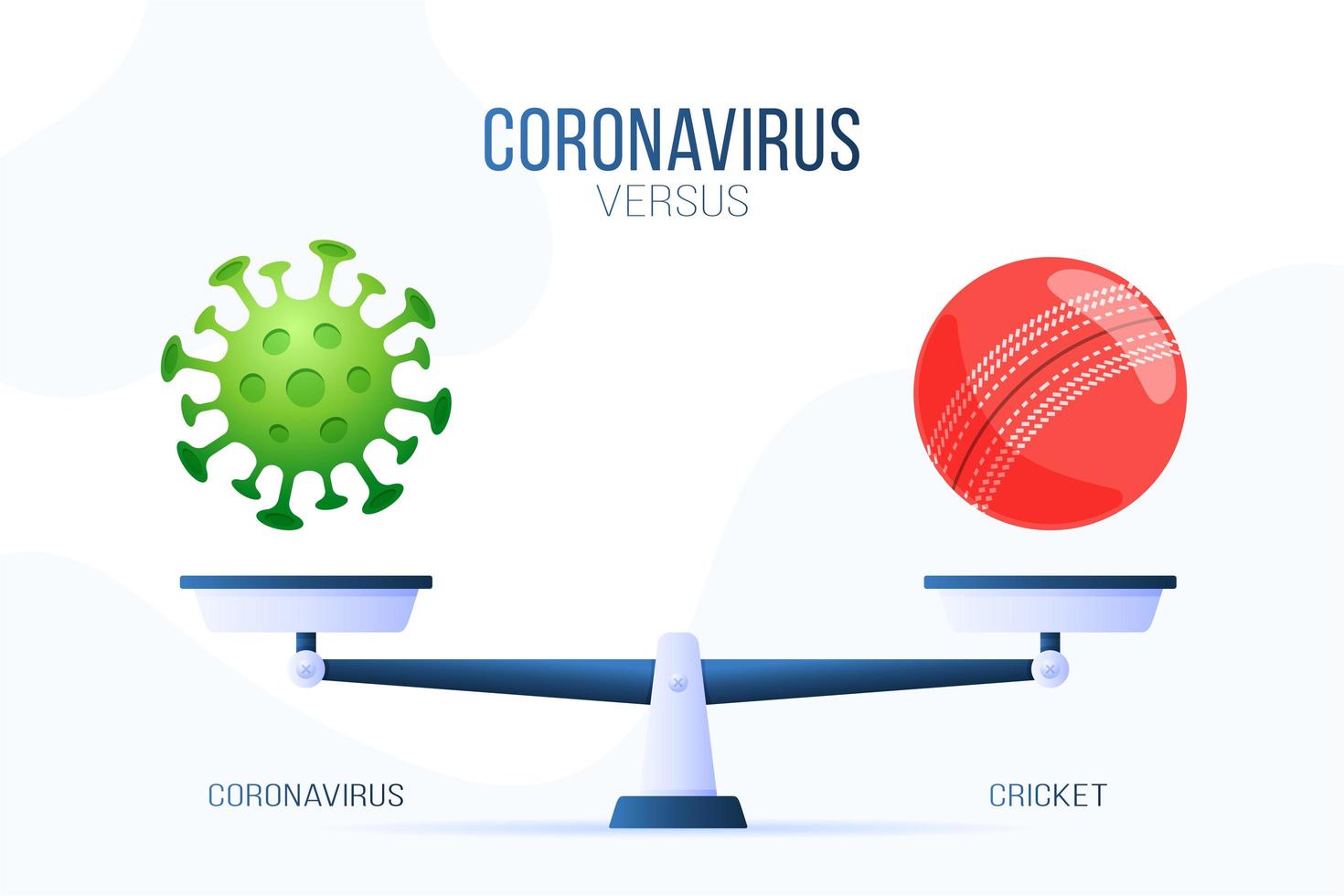 coronavírus ou ilustração vetorial de críquete. conceito criativo de escalas e versus, de um lado da escala está o vírus covid-19 e, do outro, o ícone da bola de críquete. ilustração vetorial plana. vetor