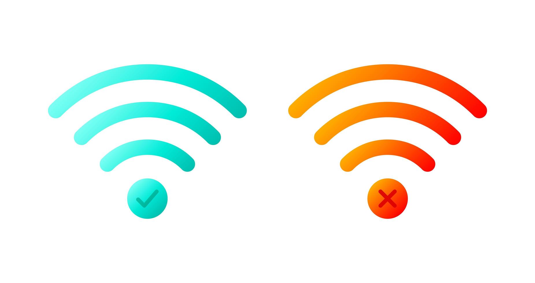 conjunto de ícones de vetor de símbolos de wi-fi sem fio com marca de seleção ex.