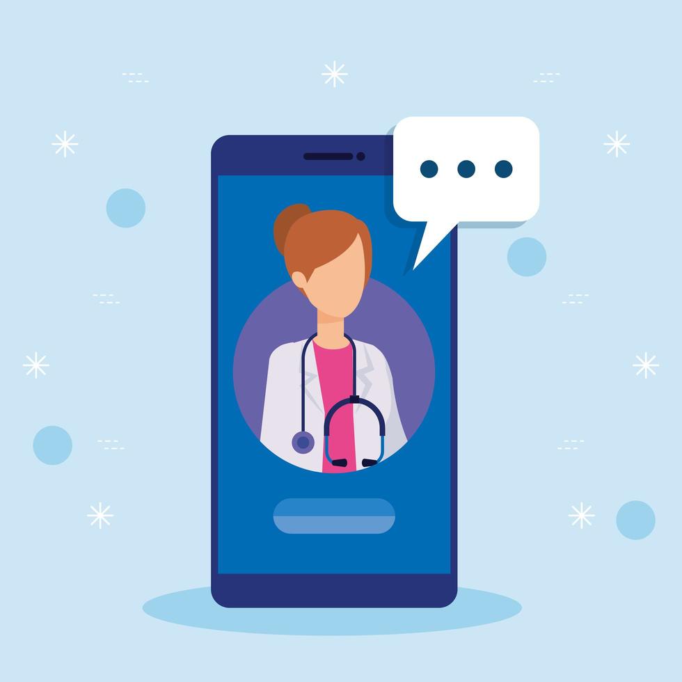 medicina online com médica e smartphone vetor