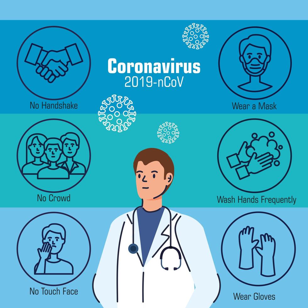 banner de prevenção de coronavírus com médico vetor