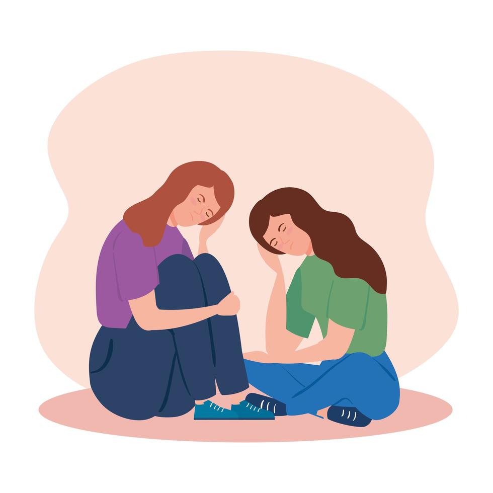 mulheres sentadas no chão com estresse e depressão vetor