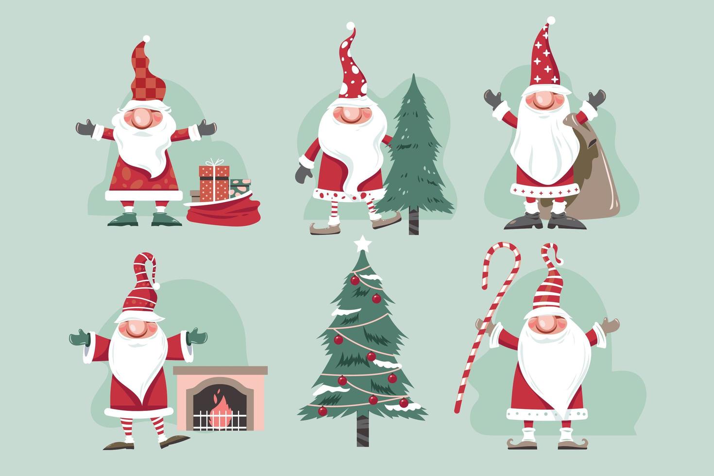 conjunto de ilustração vetorial de gnomos de natal vetor