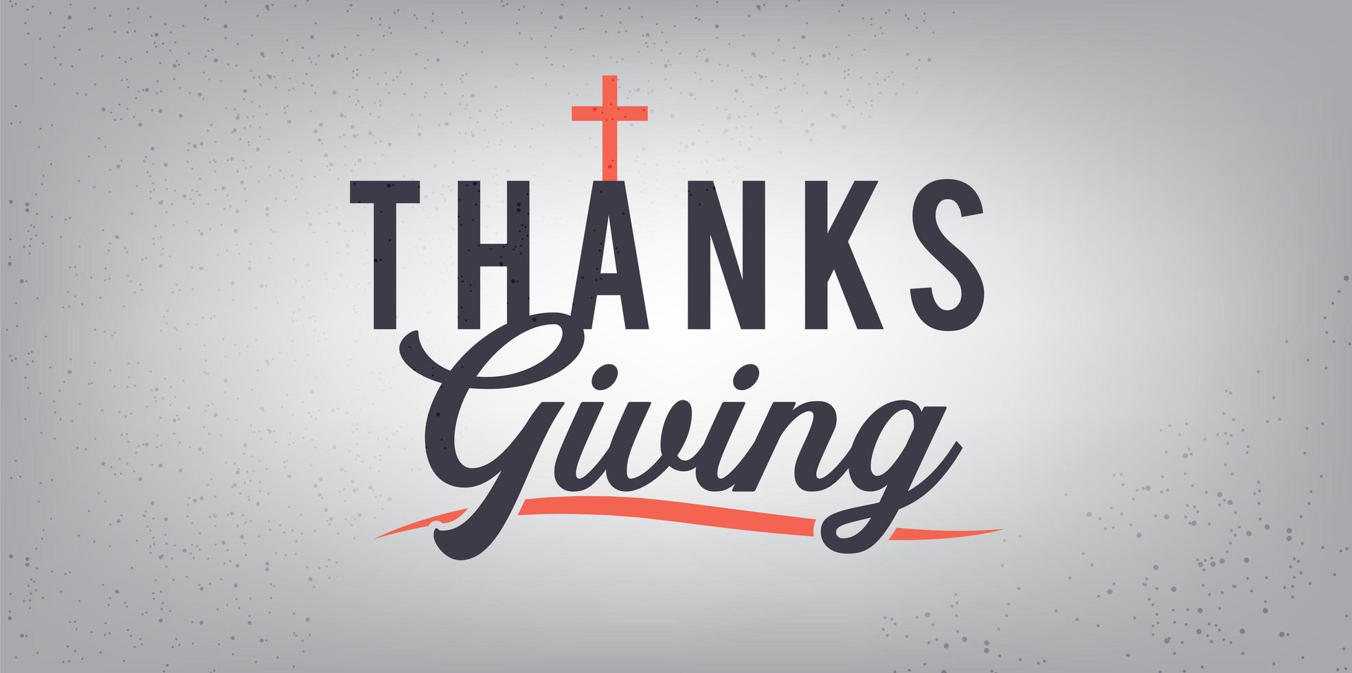 mão desenhada cartaz de tipografia de ação de Graças com cruz cristã. vetor