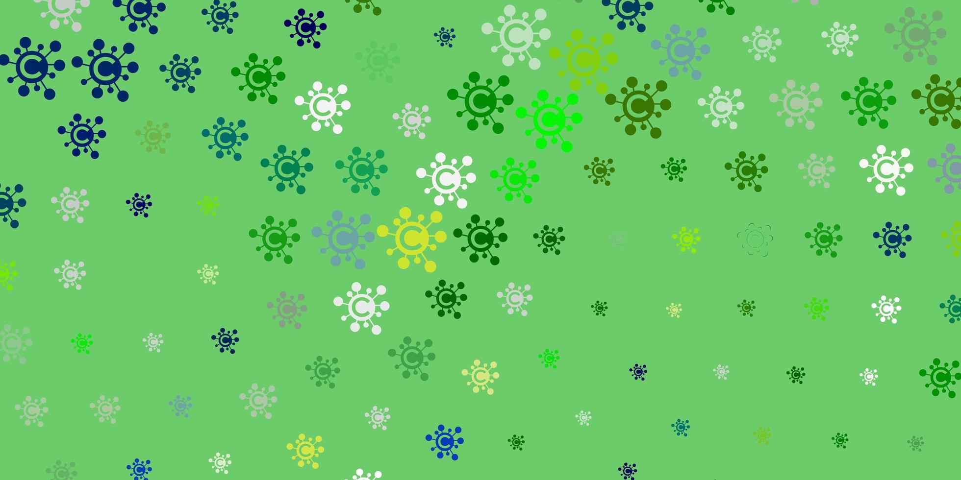 fundo vector azul claro e verde com símbolos covid-19
