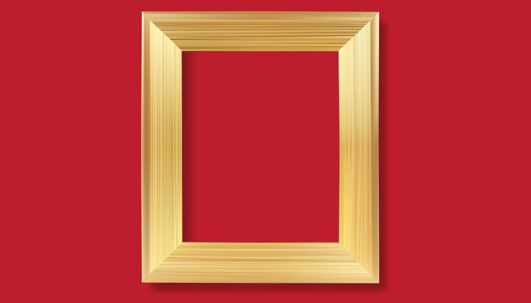 moldura de ouro sobre fundo vermelho. vetor realista isolado dourado brilhante brilhante borda armação.