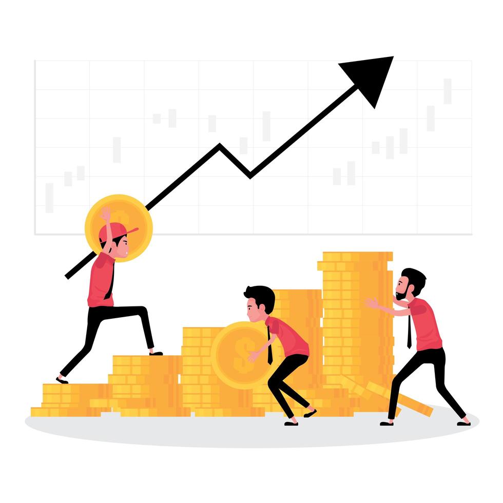 um desenho mostrando o crescimento dos negócios e o trabalho em equipe vetor