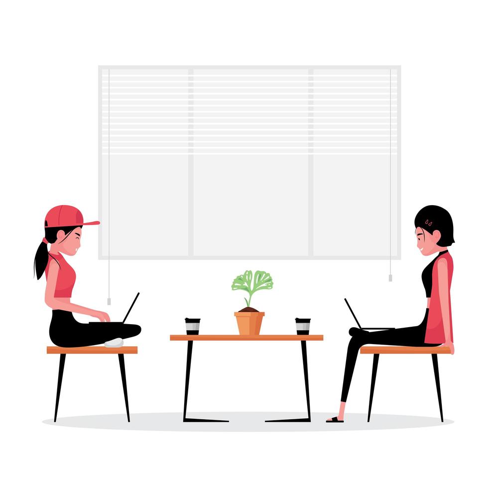 um desenho mostrando duas mulheres de negócios trabalhando juntas para o sucesso vetor