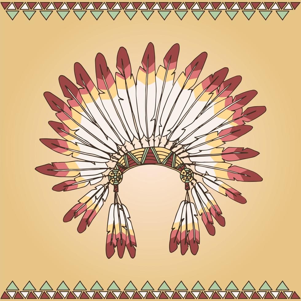 cocar de chefe indígena nativo americano desenhado à mão vetor