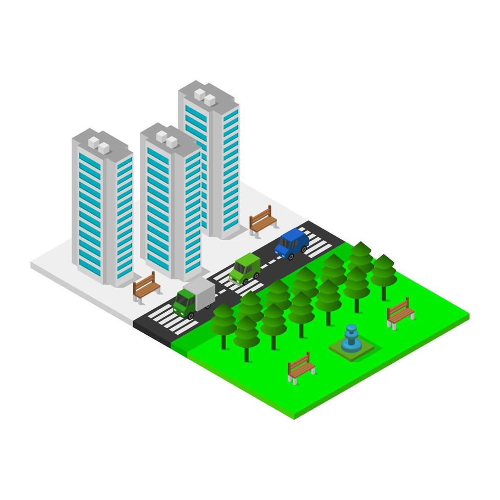 cidade isométrica ilustrada em fundo branco vetor