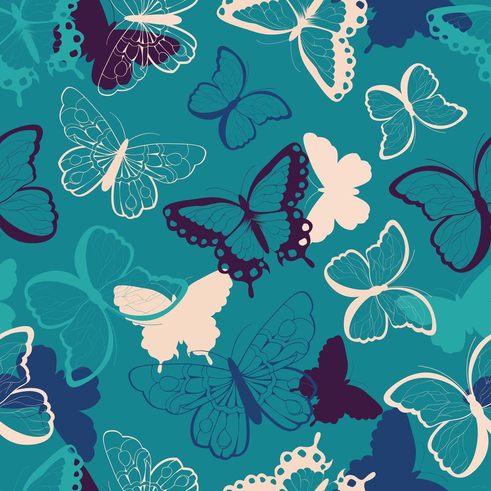 padrão sem emenda com borboletas coloridas desenhadas à mão vetor