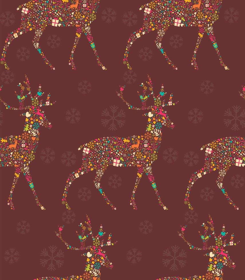padrão sem emenda com renas de natal ornamentais com flocos de neve vetor