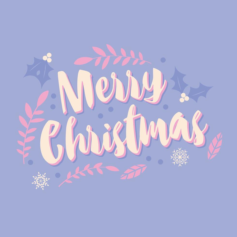 tipografia cartão de feliz natal com elementos decorativos florais vetor