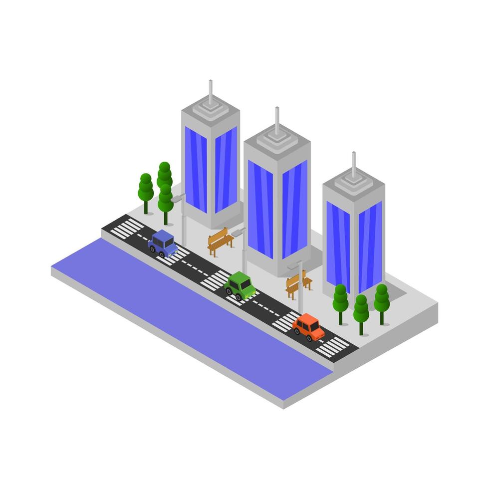 cidade isométrica ilustrada em fundo branco vetor