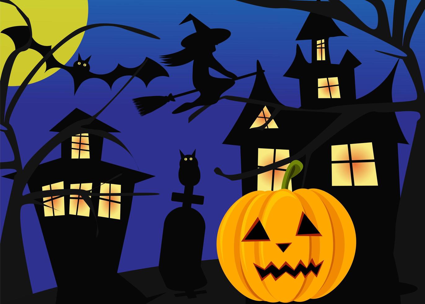 banner de halloween com casa mal-assombrada vetor