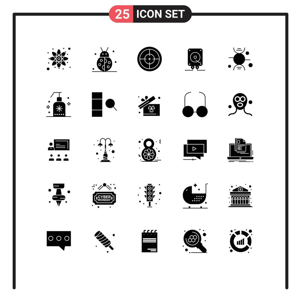 25 ícones criativos sinais modernos e símbolos de elementos de design vetoriais editáveis de alvo de áudio do exército de computação de dna vetor