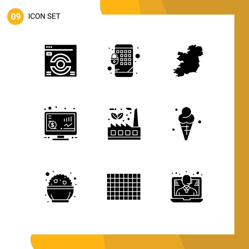 9 interface do usuário pacote de glifos sólidos de sinais e símbolos modernos de elementos de design de vetores editáveis de dinheiro sustentável eco irlanda